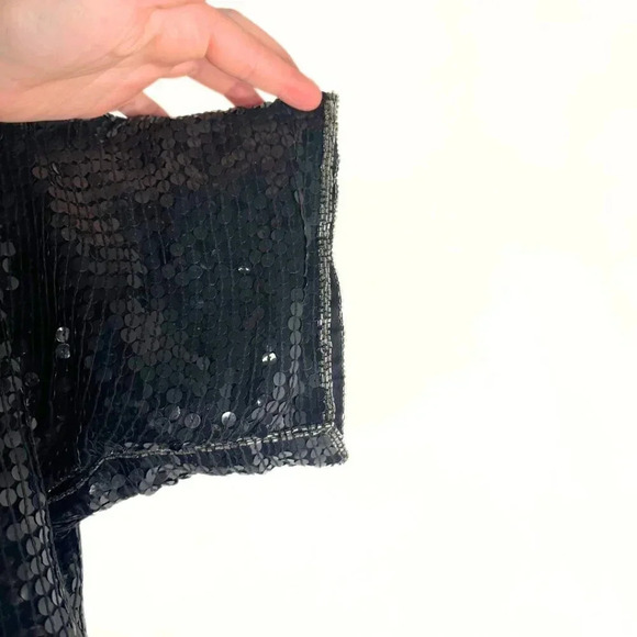 Vintage Womens Sequin Top Size Large Black 100% Silk No Brand - Picture 4 of 6